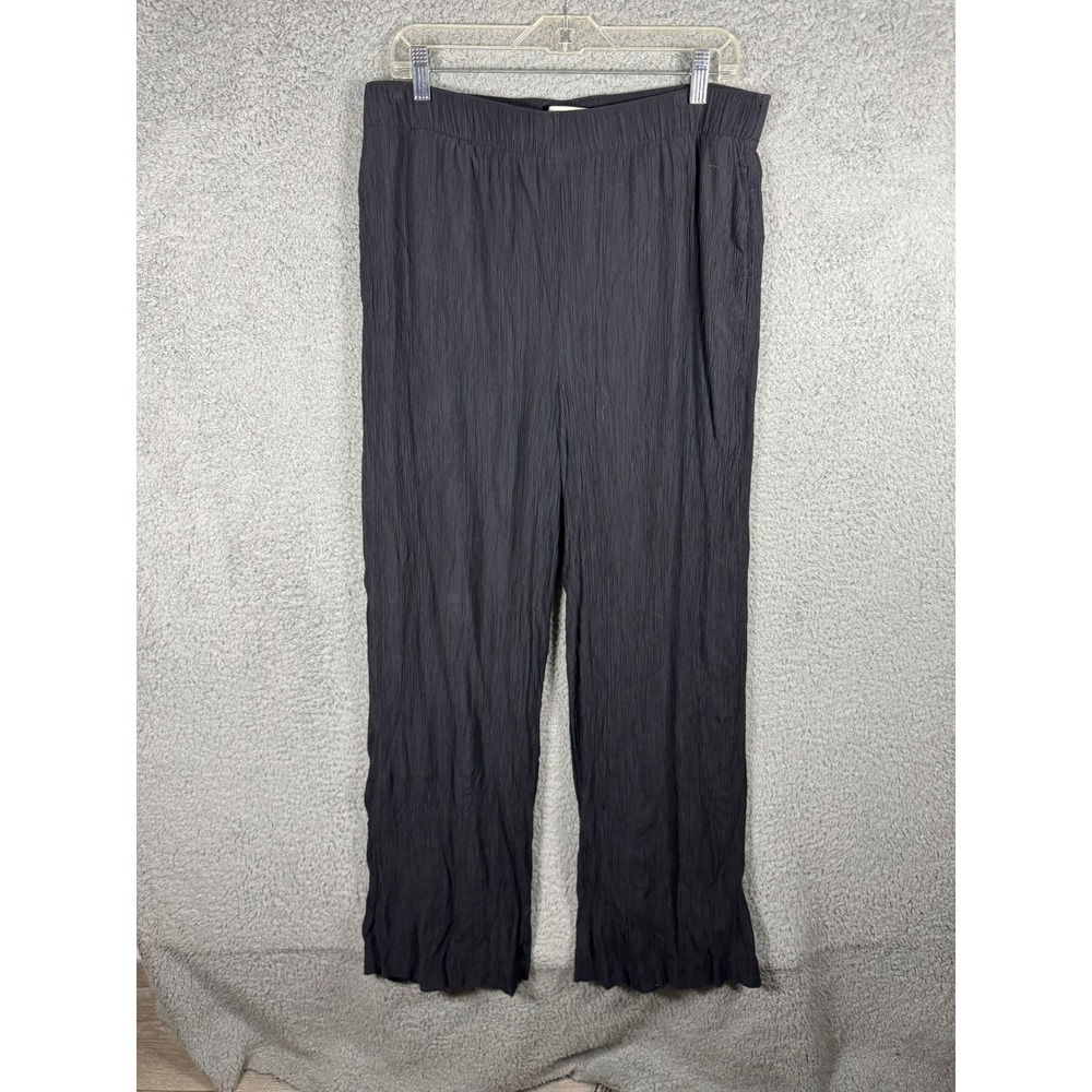 Abercrombie & Fitch Womens L Black Crinkle Plisse Wide Leg Pants Elastic Waist